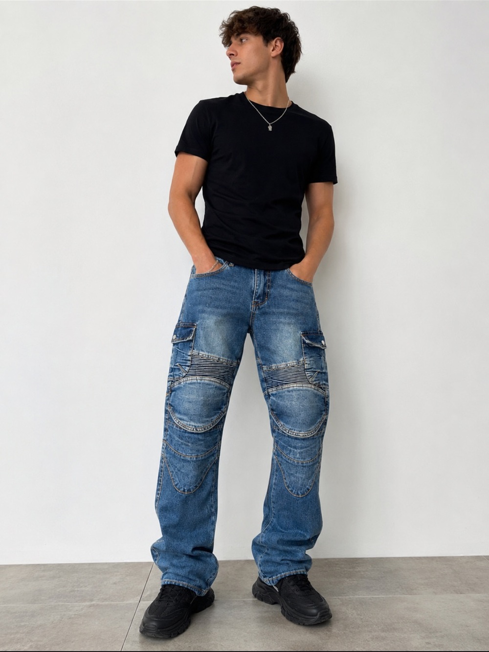 JEANS Famous Size Large Moto Cargo Jeans Y2K Biker Streetwear Denim